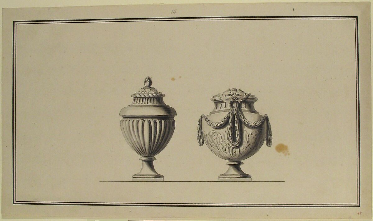 Design for Urn, Anonymous, French, 18th century, Pen and gray and black ink, brush and gray wash