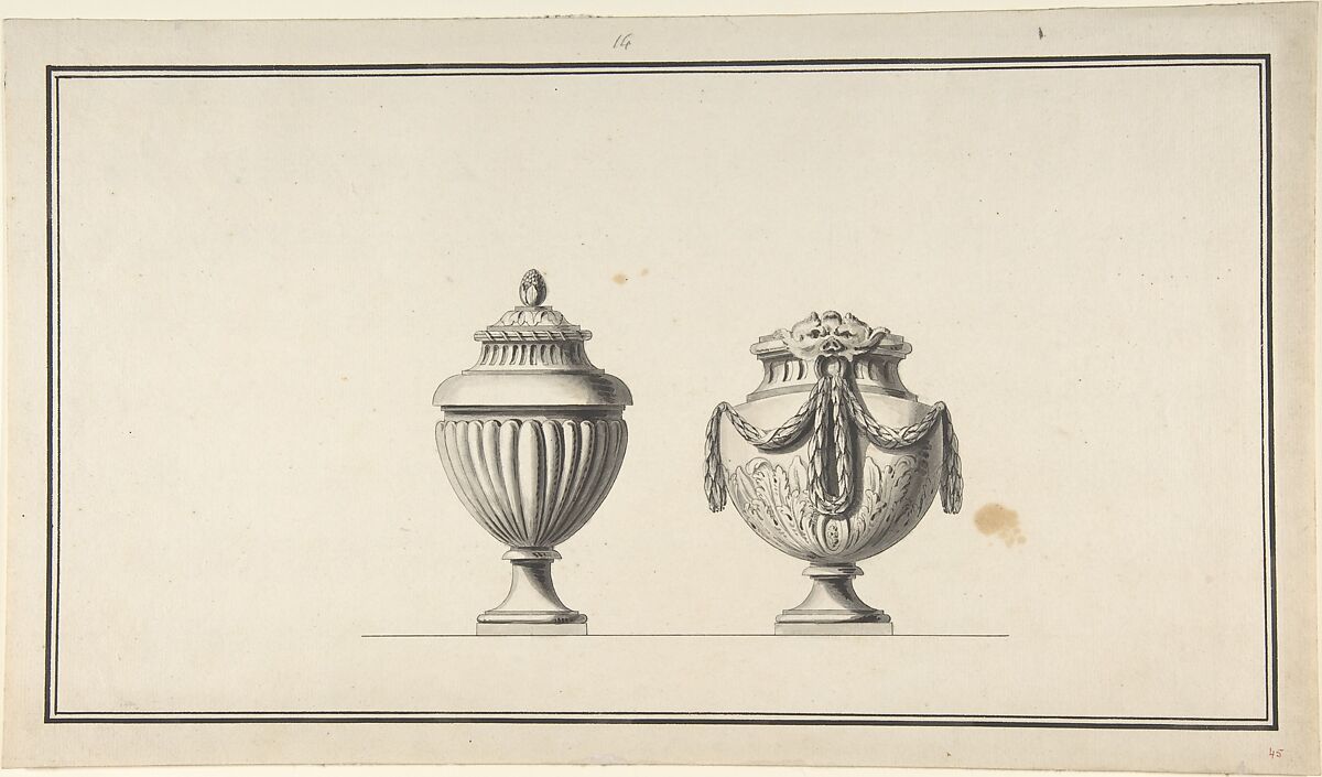 Design for Urn, Anonymous, French, 18th century, Pen and gray and black ink, brush and gray wash 
