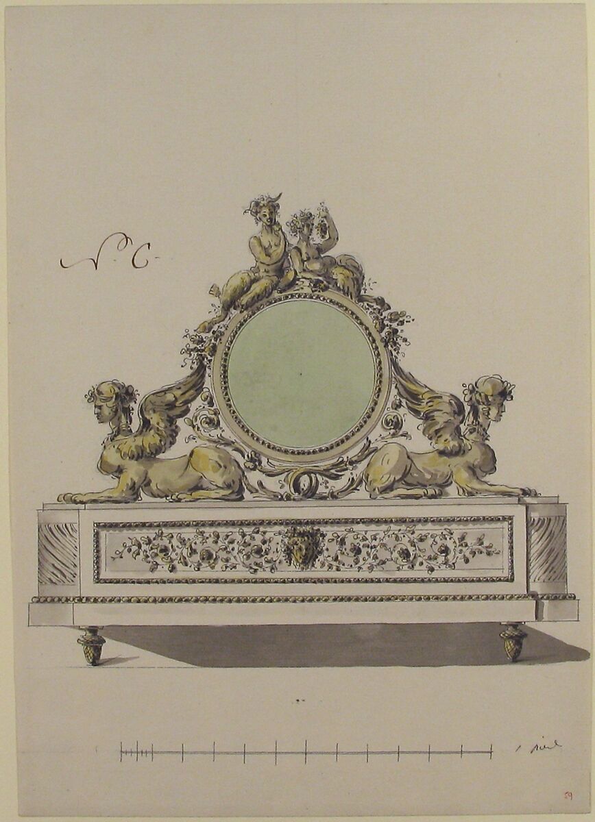 Design for a Clock, Anonymous, French, 18th century, Pen and brown ink, brush and gray, yellow, and green wash