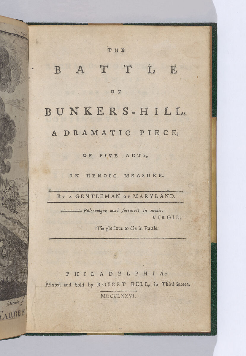 The Battle of Bunker Hill, a dramatic piece, etc., Hugh Henry Brackenridge (American, Campbeltown, Scotland 1748–1816), Illustrations: etching and engraving