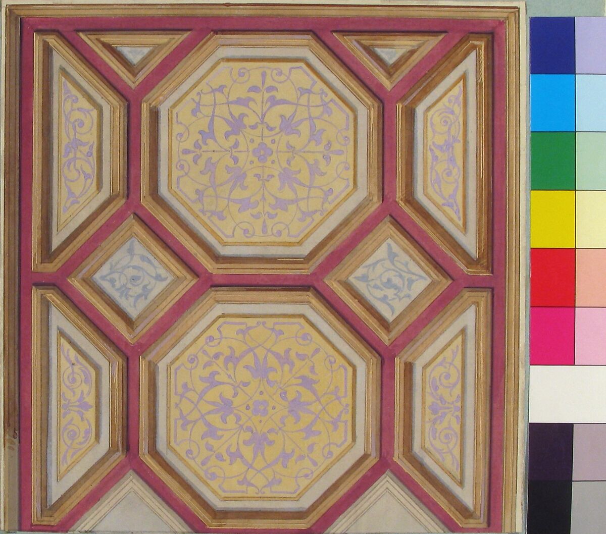 Design for Ceiling, Château de Cangé, Jules-Edmond-Charles Lachaise (French, died 1897), Pen and black ink, watercolor, and gouache