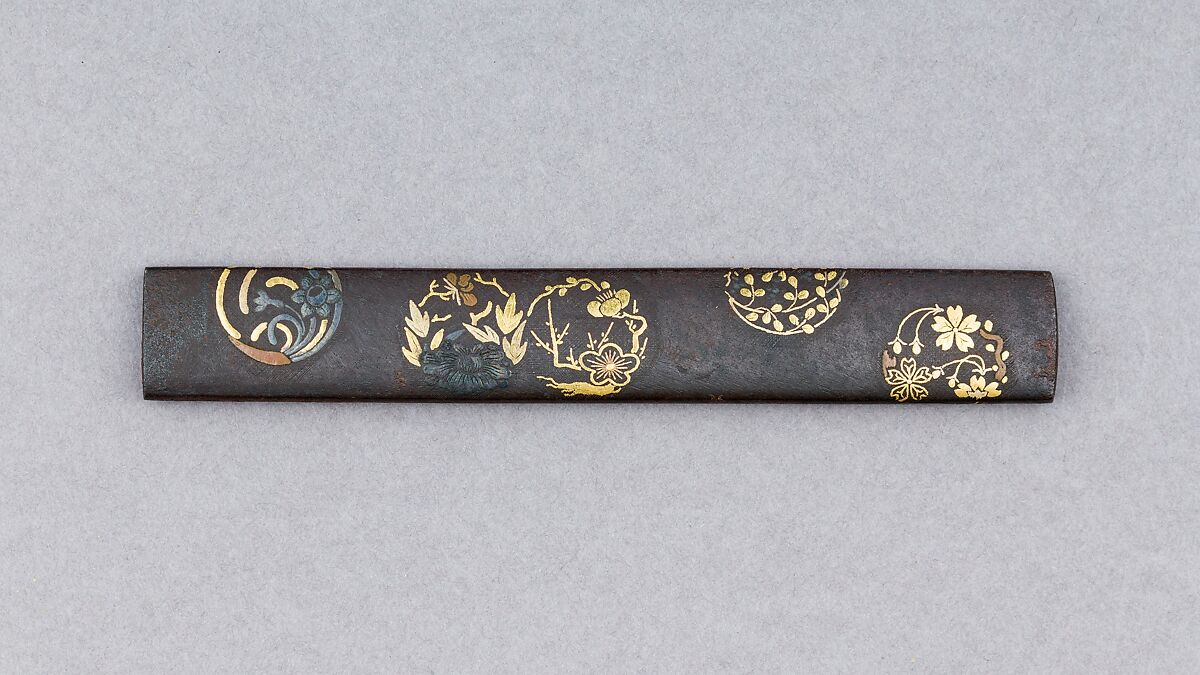 Knife Handle (Kozuka), Iron, silver, gold, copper, Japanese 