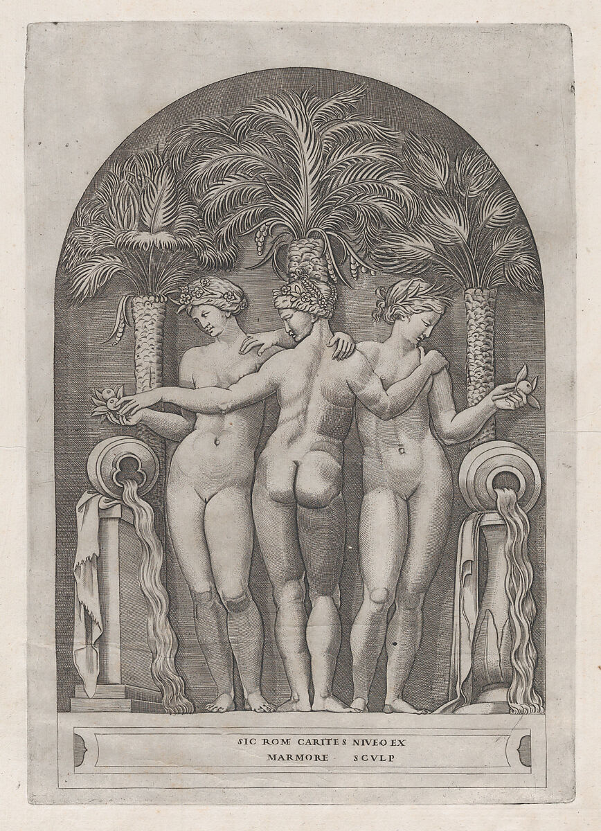 The Three Graces, from "Speculum Romanae Magnificentiae", Marco Dente (Italian, Ravenna, active by 1515–died 1527 Rome), Engraving