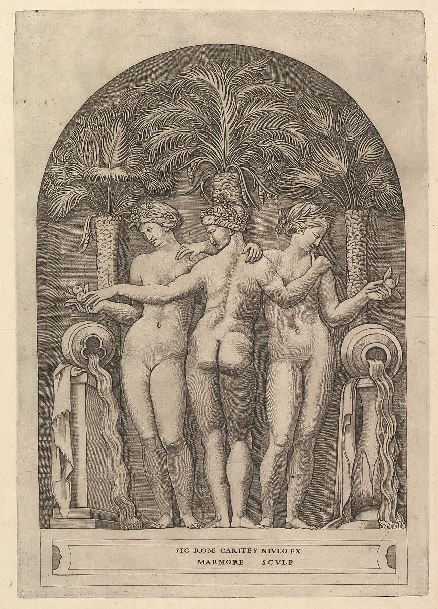 The Three Graces, from "Speculum Romanae Magnificentiae", Marco Dente (Italian, Ravenna, active by 1515–died 1527 Rome), Engraving 