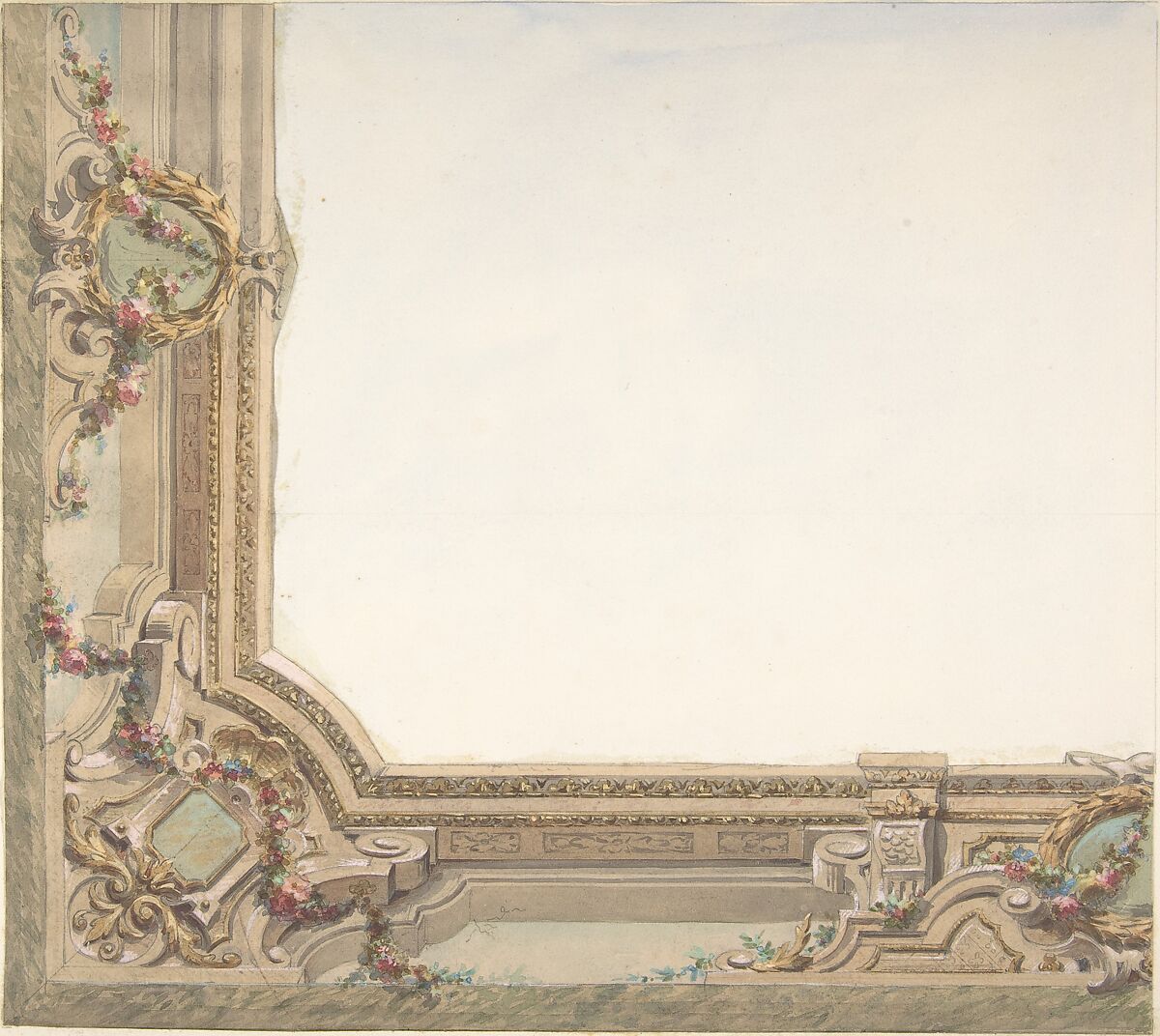 Design for Hall Ceiling, Hôtel de Trévise, Jules-Edmond-Charles Lachaise (French, died 1897), Graphite, watercolor, and gouache 