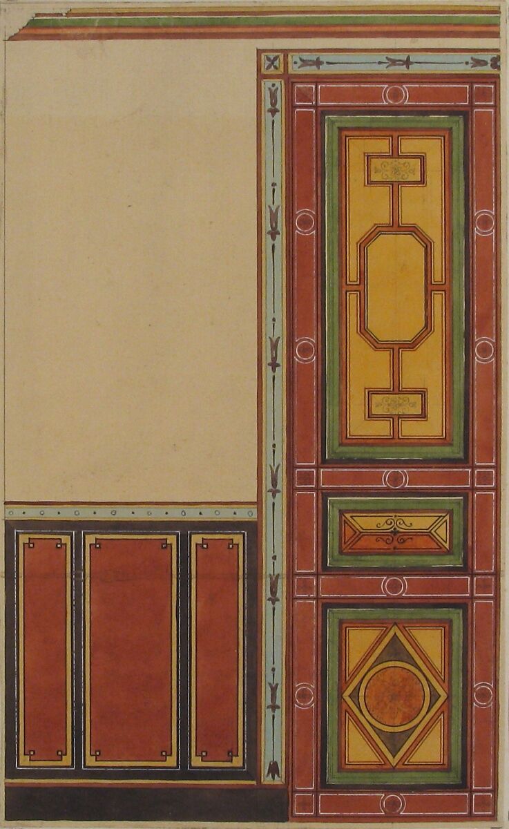 Pompeiian Design for Paneling, Jules-Edmond-Charles Lachaise (French, died 1897), Pen and black ink, watercolor