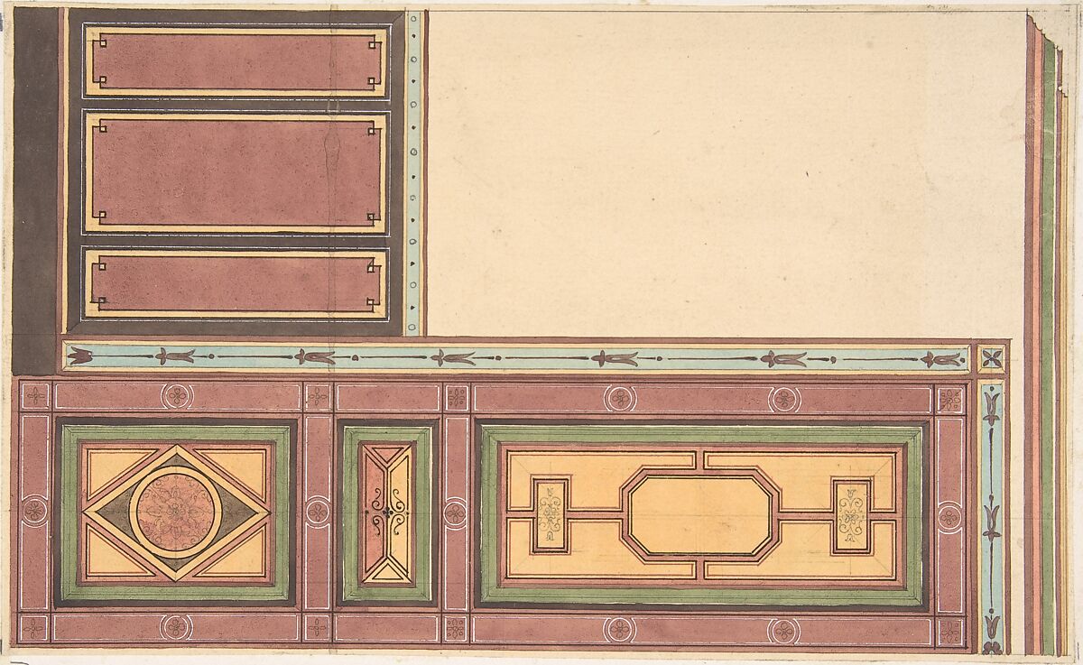 Pompeiian Design for Paneling, Jules-Edmond-Charles Lachaise (French, died 1897), Pen and black ink, watercolor 