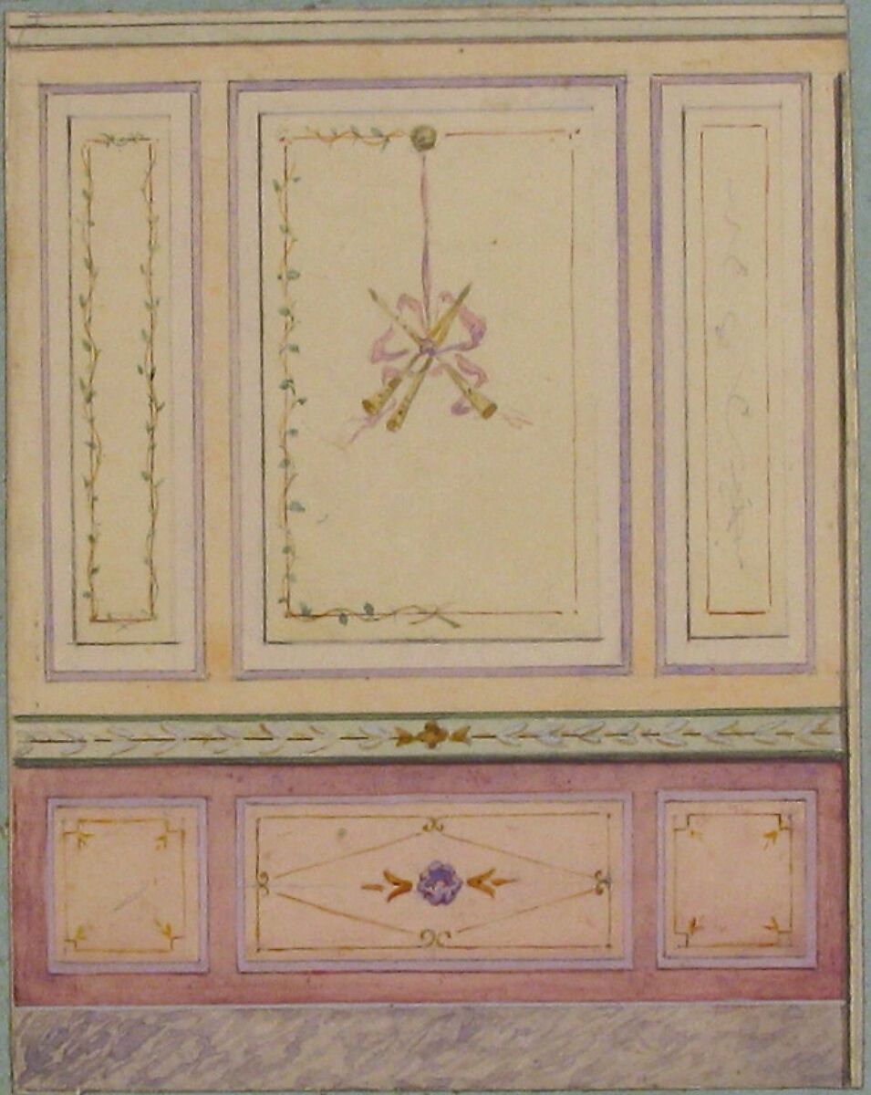 Pompeiian Design for Paneling, Jules-Edmond-Charles Lachaise (French, died 1897), Graphite and watercolor