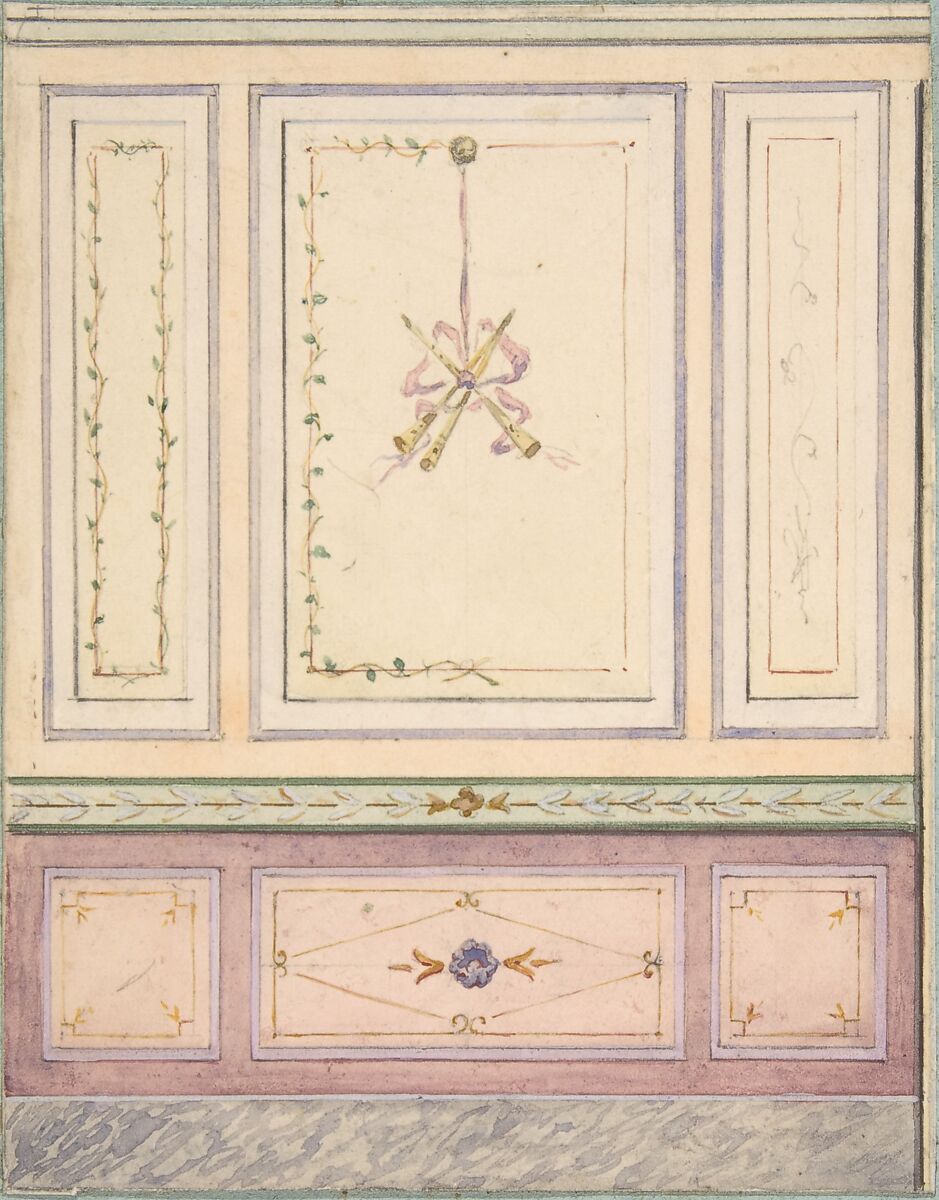 Pompeiian Design for Paneling, Jules-Edmond-Charles Lachaise (French, died 1897), Graphite and watercolor 