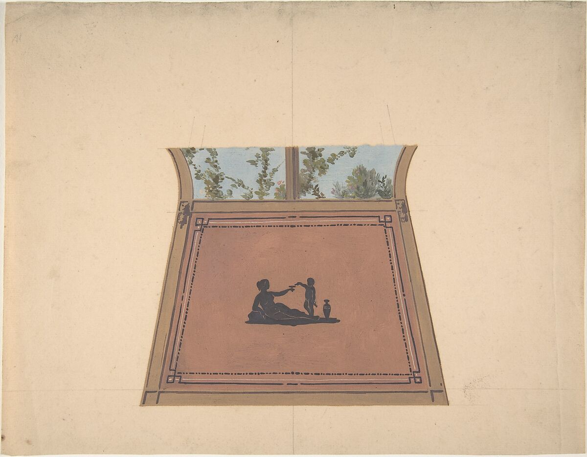 Pompeiian Design for Paneling, Jules-Edmond-Charles Lachaise (French, died 1897), Graphite and gouache 