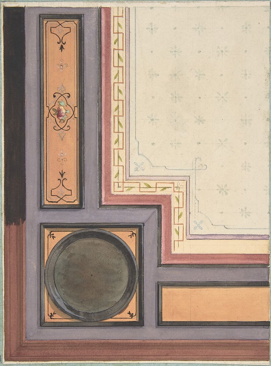Pompeiian Design for Paneling, Jules-Edmond-Charles Lachaise (French, died 1897), Pen and black ink, watercolor, and graphite 