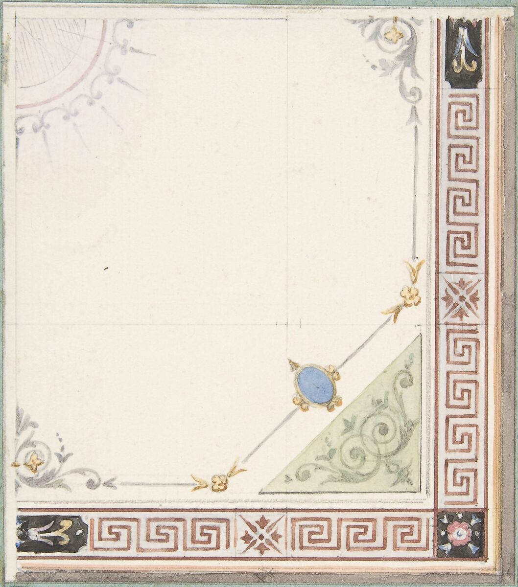 Pompeiian Design for Paneling, Jules-Edmond-Charles Lachaise (French, died 1897), Graphite and watercolor 