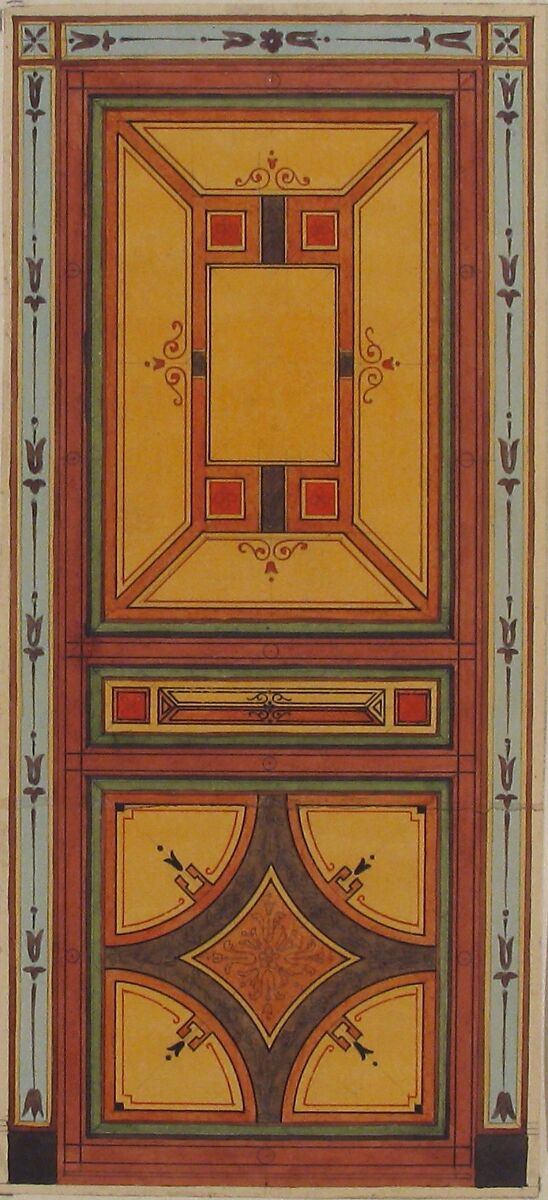 Pompeiian Design for Paneling, Jules-Edmond-Charles Lachaise (French, died 1897), Pen and black ink, watercolor, and gouache