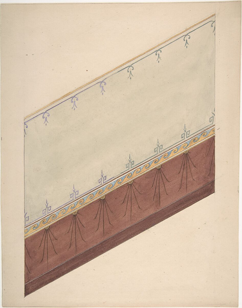 Pompeiian Design for Paneling, Jules-Edmond-Charles Lachaise (French, died 1897), Pen and black ink, graphite, and watercolor 