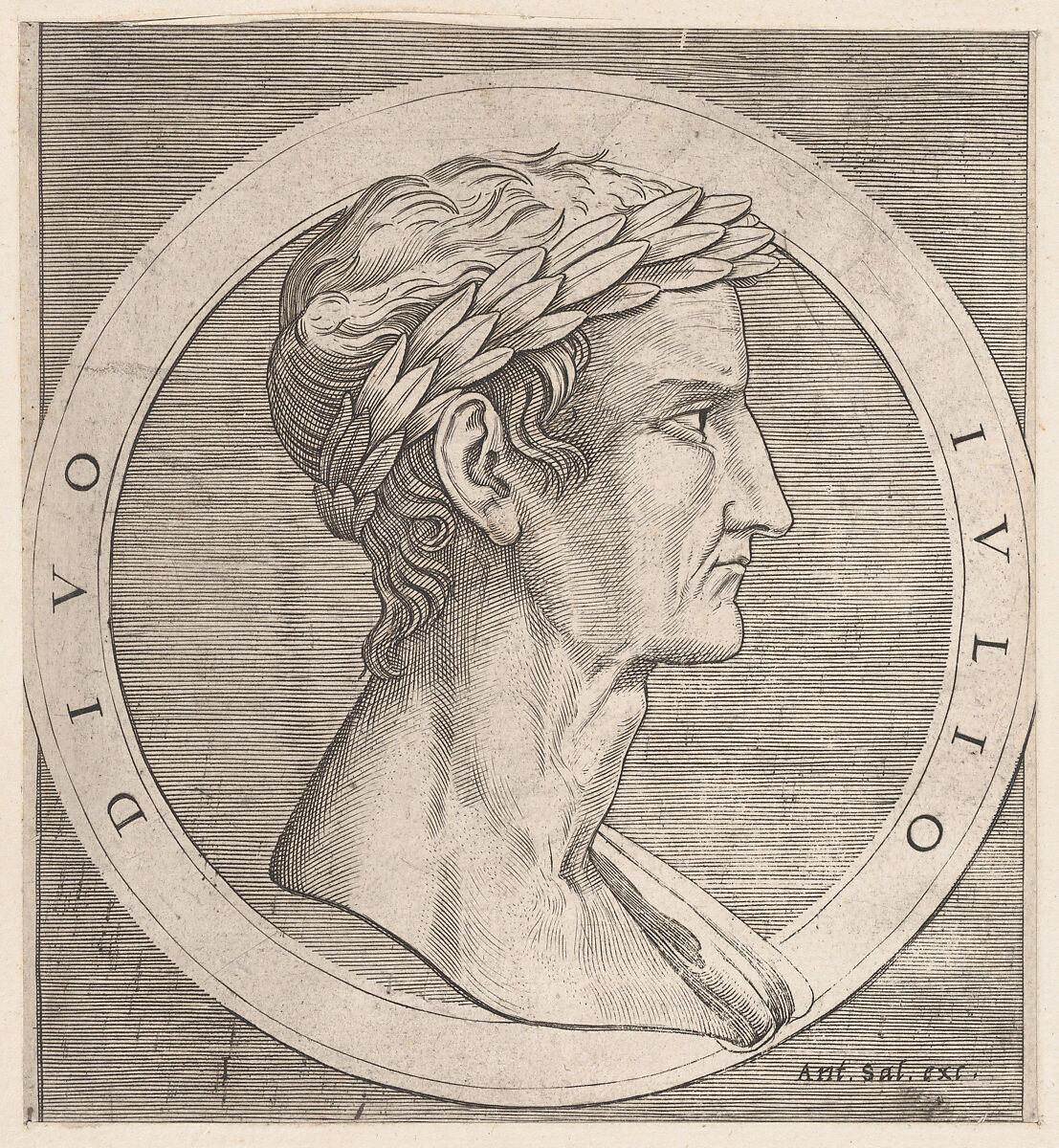 Julius Caesar, from The Twelve Caesars, from "Speculum Romanae Magnificentiae", After Marcantonio Raimondi (Italian, Argini (?) ca. 1480–before 1534 Bologna (?)), Engraving; third state of three 