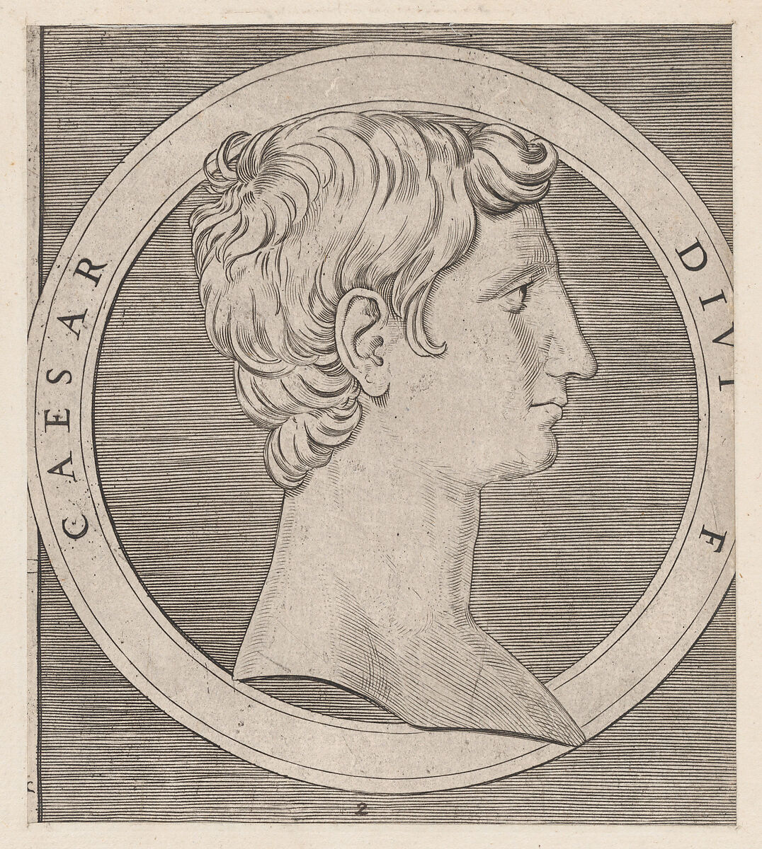 Octavian (Augustus), from The Twelve Caesars, from "Speculum Romanae Magnificentiae", Marcantonio Raimondi (Italian, Argini (?) ca. 1480–before 1534 Bologna (?)), Engraving; second state of three 