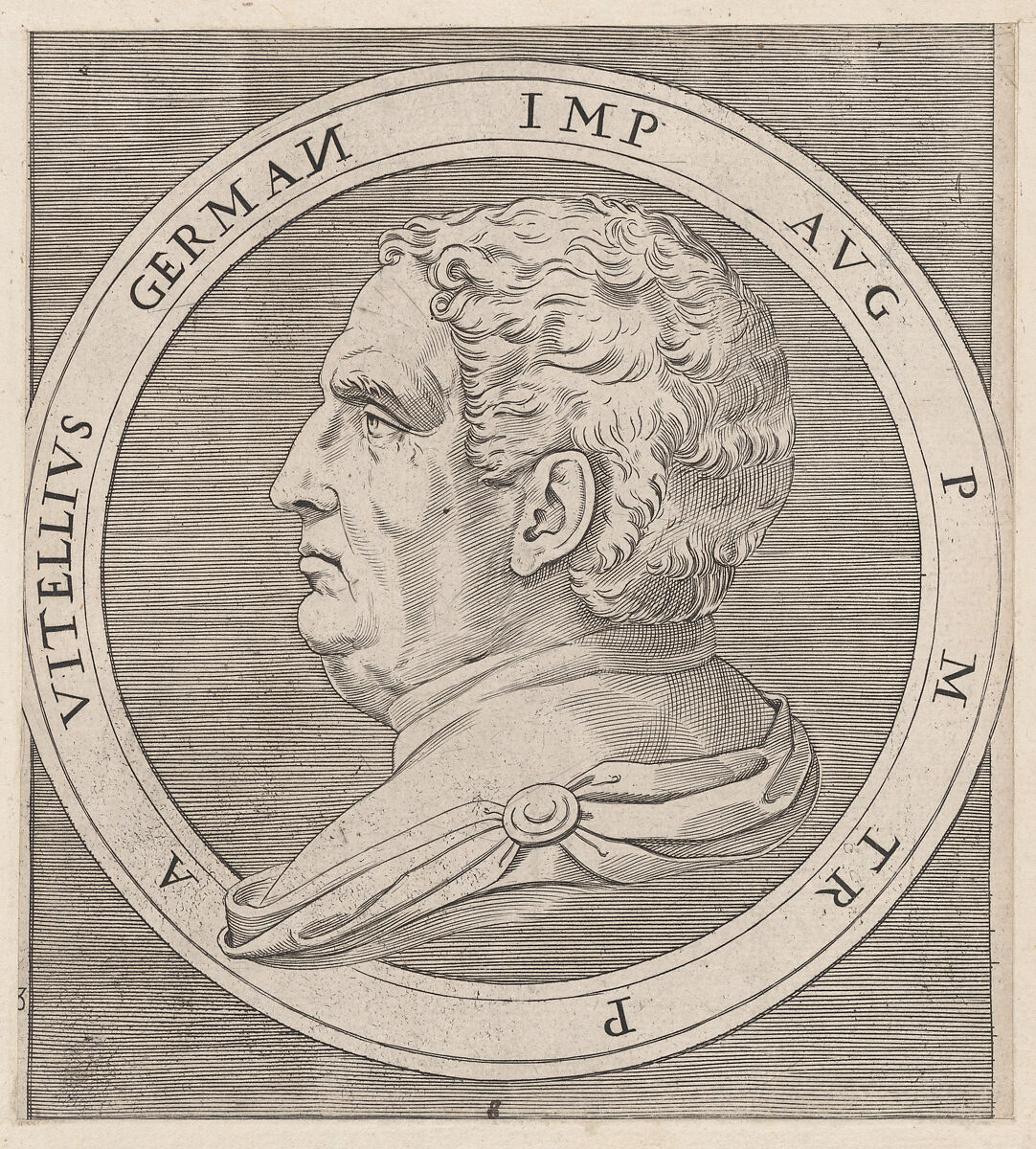 Vitellius, from The Twelve Caesars, from "Speculum Romanae Magnificentiae", Marcantonio Raimondi (Italian, Argini (?) ca. 1480–before 1534 Bologna (?)), Engraving; second state of three 