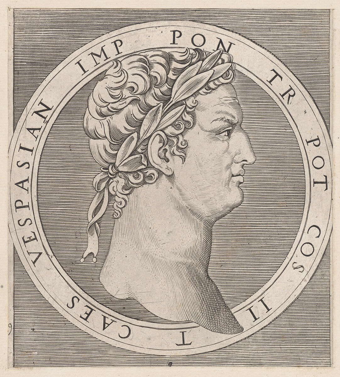 Vespasian, from The Twelve Caesars, from "Speculum Romanae Magnificentiae", Marcantonio Raimondi (Italian, Argini (?) ca. 1480–before 1534 Bologna (?)), Engraving; second state of three 