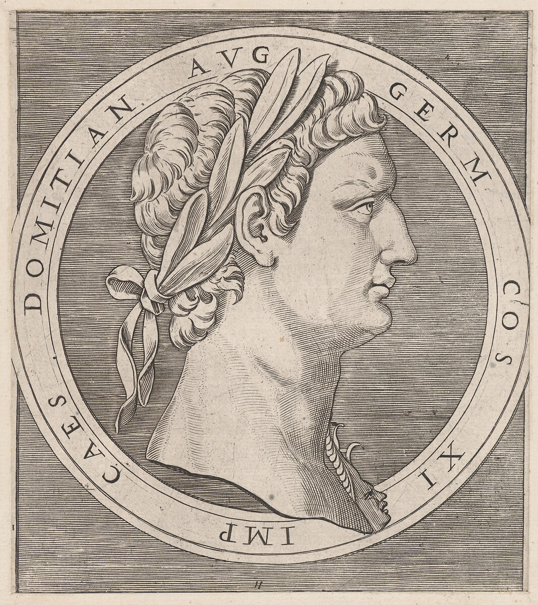 Domitian, from The Twelve Caesars, from "Speculum Romanae Magnificentiae", Marcantonio Raimondi (Italian, Argini (?) ca. 1480–before 1534 Bologna (?)), Engraving; second state of three 