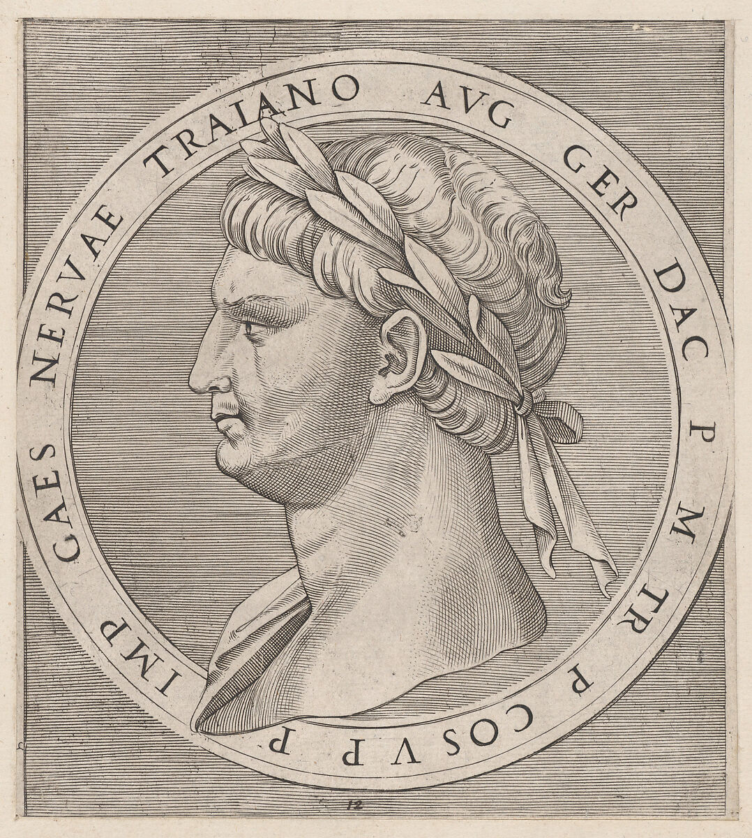 Nerva, from The Twelve Caesars, from "Speculum Romanae Magnificentiae", Marcantonio Raimondi (Italian, Argini (?) ca. 1480–before 1534 Bologna (?)), Engraving; second state of three 