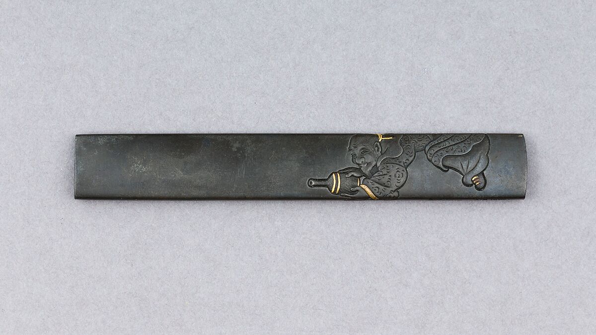 Knife Handle (Kozuka), Copper-silver alloy (shibuichi), gold, Japanese 