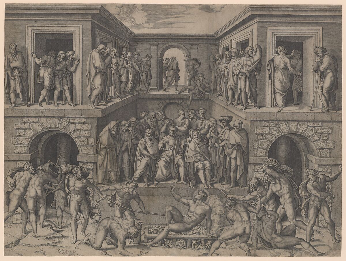The Martyrdom of Saint Lawrence, after Bandinelli, Marcantonio Raimondi (Italian, Argini (?) ca. 1480–before 1534 Bologna (?)), Engraving; second state of two 