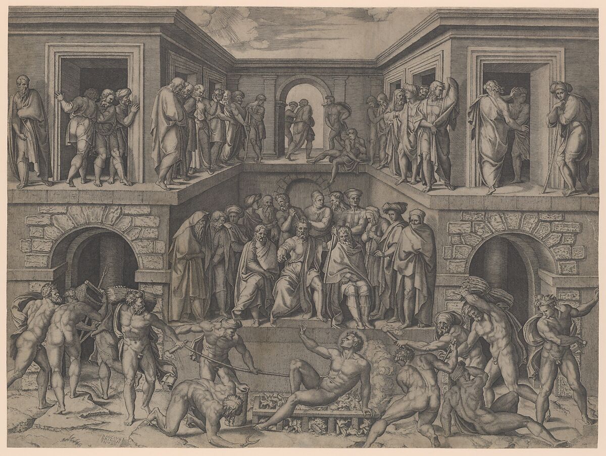 The Martyrdom of Saint Lawrence, after Bandinelli, Marcantonio Raimondi  Italian, Engraving; second state of two