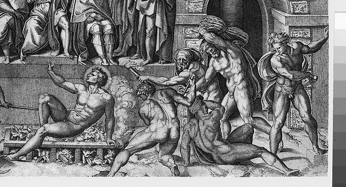 The Martyrdom of Saint Lawrence, after Bandinelli, Marcantonio Raimondi (Italian, Argini (?) ca. 1480–before 1534 Bologna (?)), Engraving; second state of two