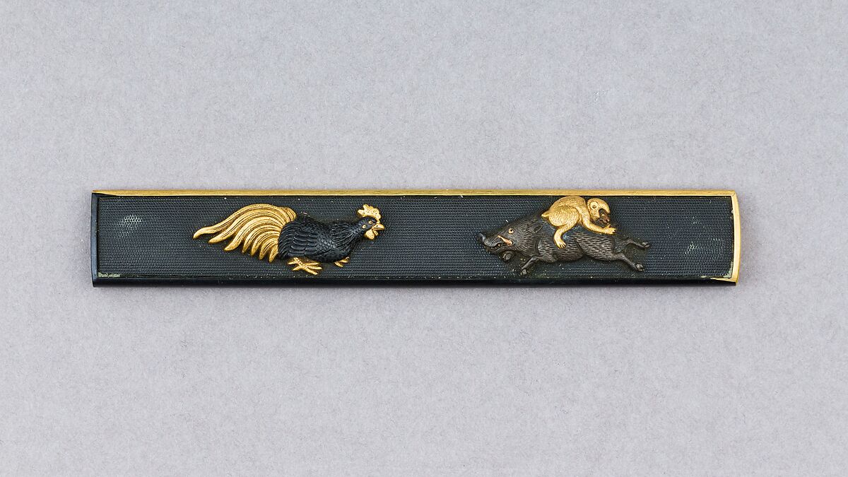 Knife Handle (Kozuka), Copper-gold alloy (shakudō), gold, copper-silver alloy (shibuichi), Japanese 