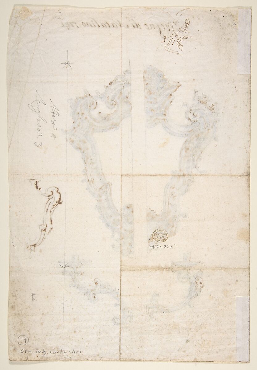 Designs for Mirror Frames and Sconces, Giovanni Battista Natali III (Italian, Pontremoli, Tuscany 1698–1765 Naples), Pen and brown ink, brush with gray and brown wash, over graphite or black chalk