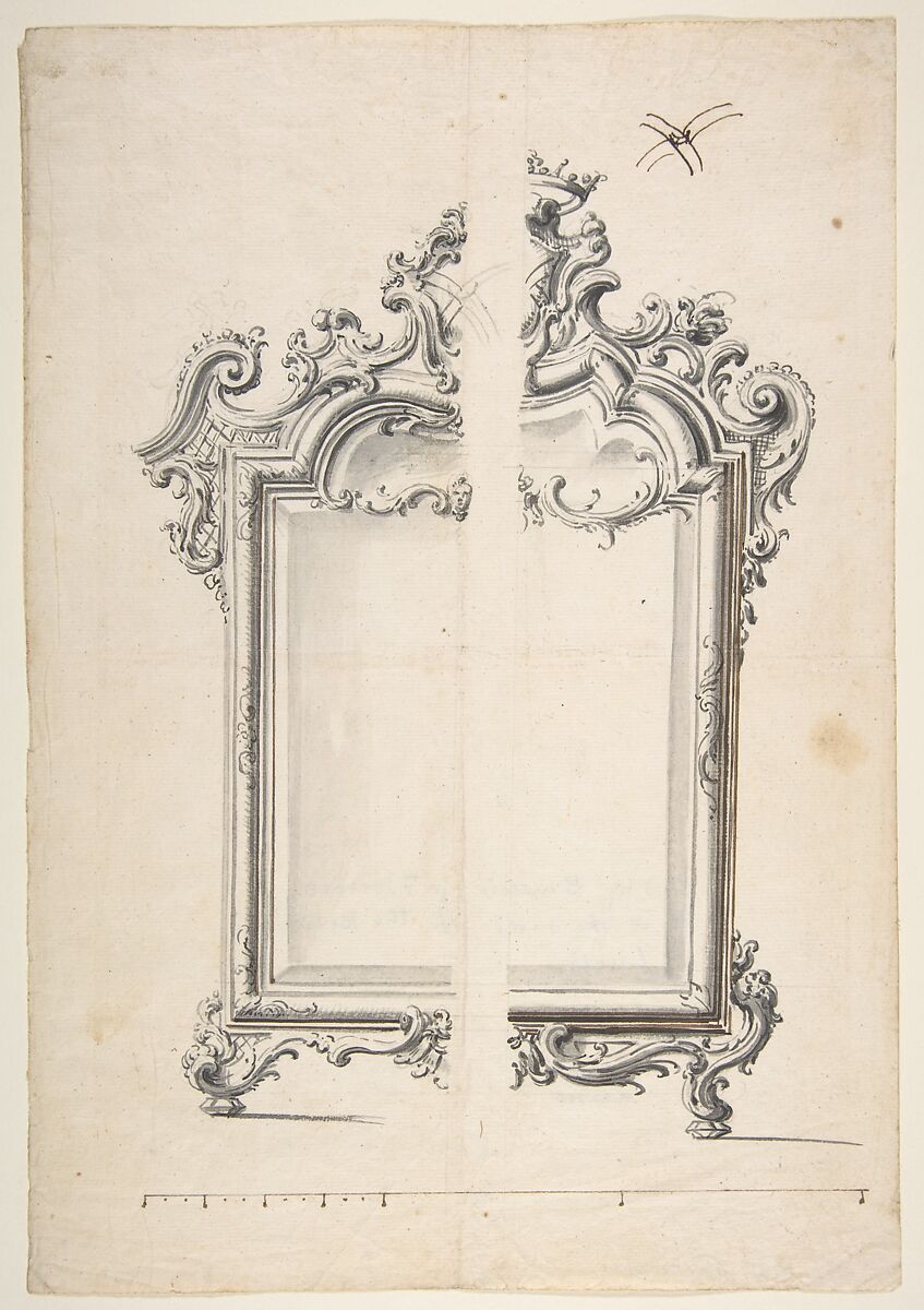 Two Alternative Designs for a Mirror or Screen with Family Coat of Arms, Giovanni Battista Natali III (Italian, Pontremoli, Tuscany 1698–1765 Naples), Pen and brown ink, brush with gray and brown wash, over traces of graphite or black chalk 