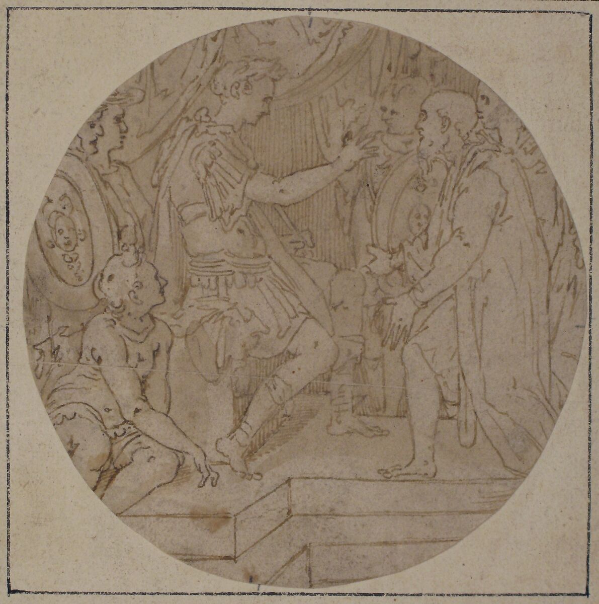 Drawing of a Roman Emperor Receiving a Petition, After Federico Zuccaro (Zuccari) (Italian, Sant'Angelo in Vado 1540/42–1609 Ancona), Pen and brown ink