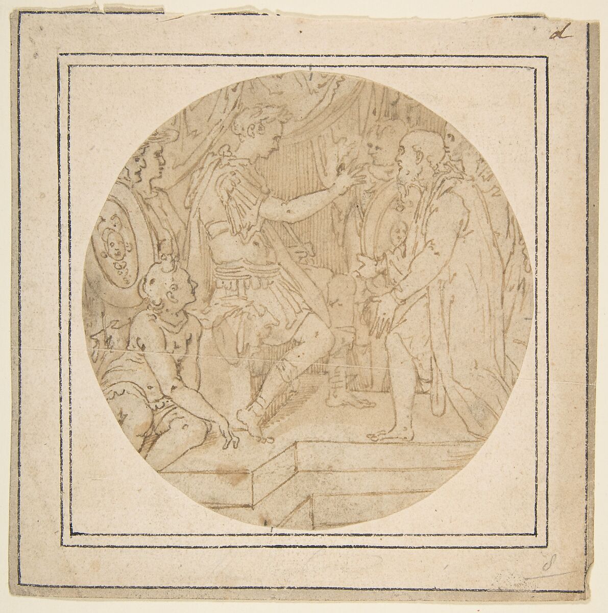 Drawing of a Roman Emperor Receiving a Petition, After Federico Zuccaro (Zuccari) (Italian, Sant&#39;Angelo in Vado 1540/42–1609 Ancona), Pen and brown ink 