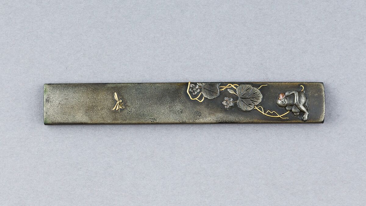 Knife Handle (Kozuka), Copper-silver alloy (shibuichi), gold, silver, copper, Japanese 