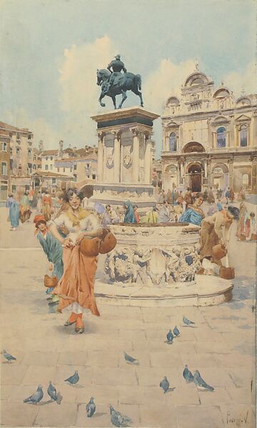 Piazza di Scuola San Marco, Venice, V. Pasini (Italian, late 19th–early 20th century (?)), Watercolor