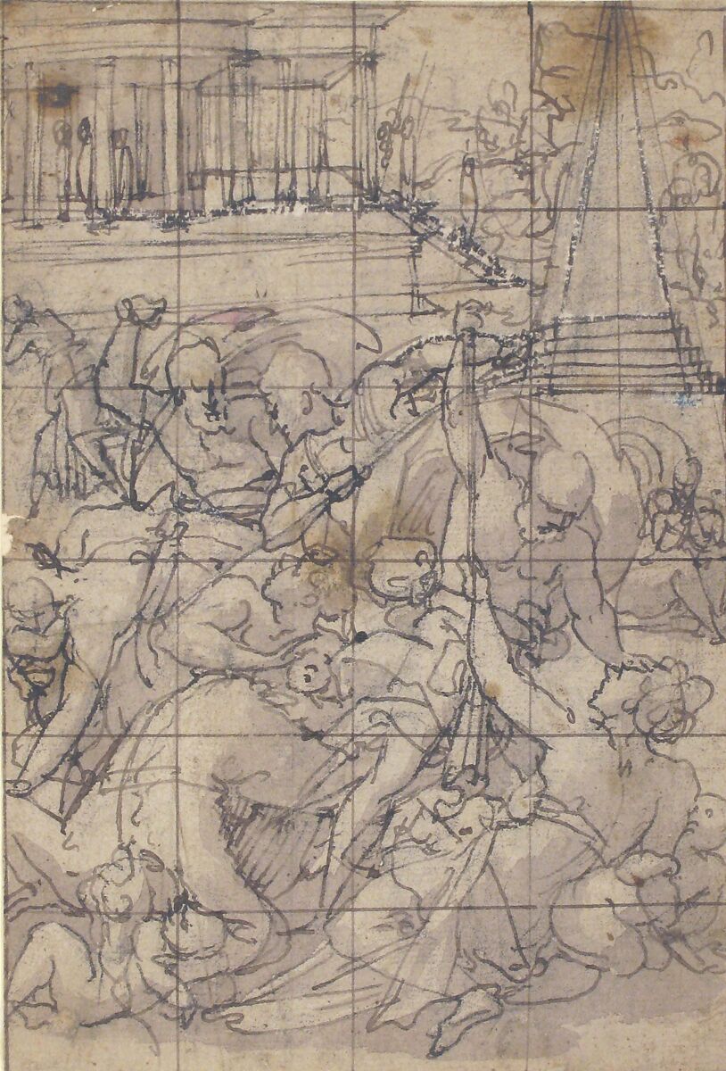 Study for a Massacre of the Innocents, Circle of Domenico Cresti Passignano (Italian, Florence (Passignano?) 1560–1636), Black chalk, pen and bistre with gray-brown washes