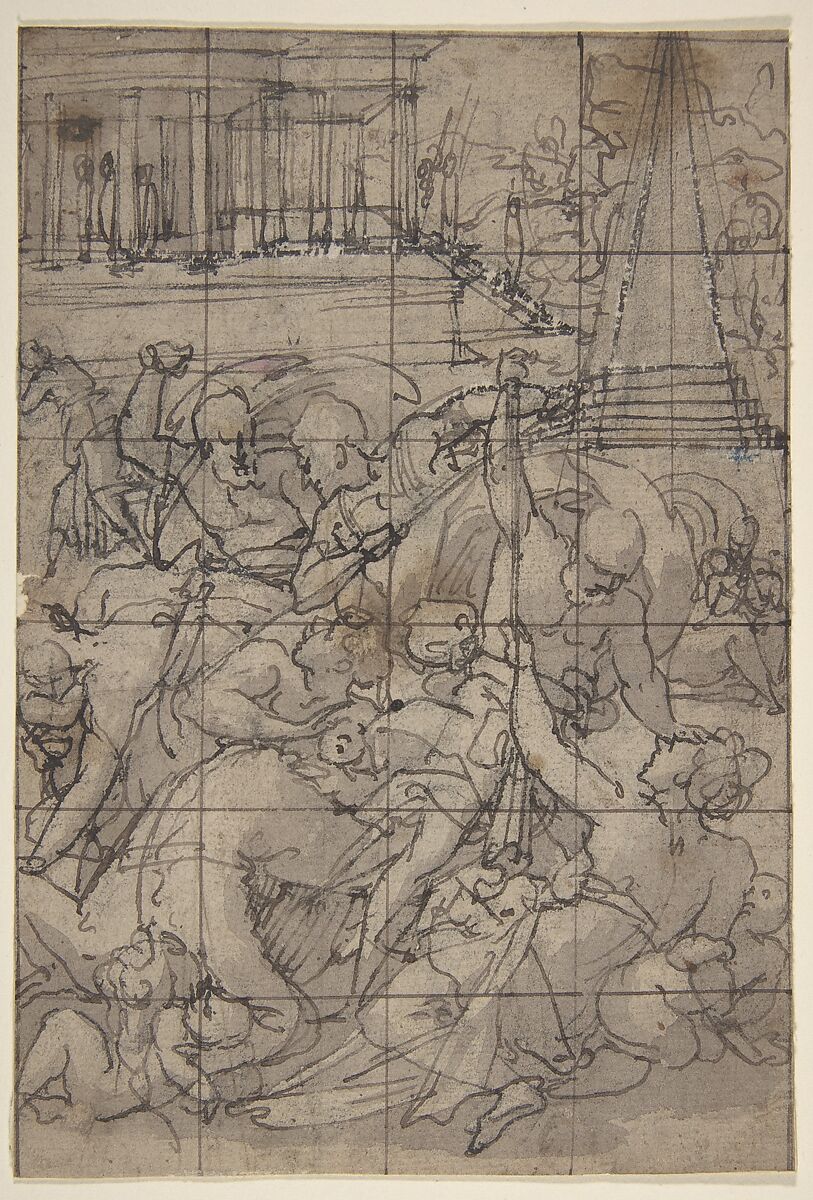 Study for a Massacre of the Innocents, Circle of Domenico Cresti Passignano (Italian, Florence (Passignano?) 1560–1636), Black chalk, pen and bistre with gray-brown washes 