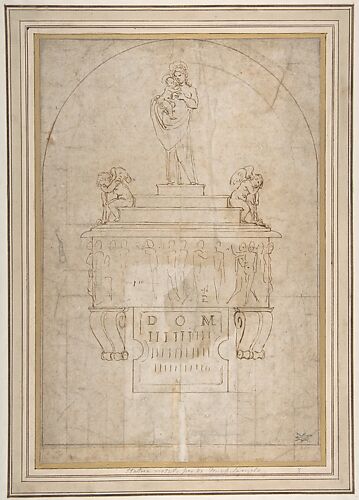 Design for a Wall Tomb or Monument (Recto); Smaller Variant Version with Half Length Madonna & Child on Crescent Moon (Verso)