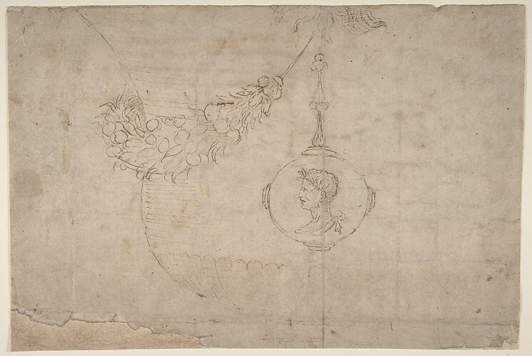 Design for an Urn with Garland of Vegetables and Fruit and Medallion with Profile of a Caesar