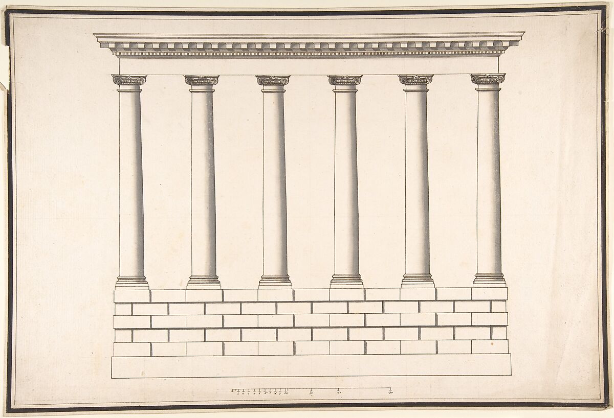 Ionic Colonnade (6 Columns) on Rusticated Base, Antonio Maria Visentini (Italian, Venice 1688–1782 Venice) 