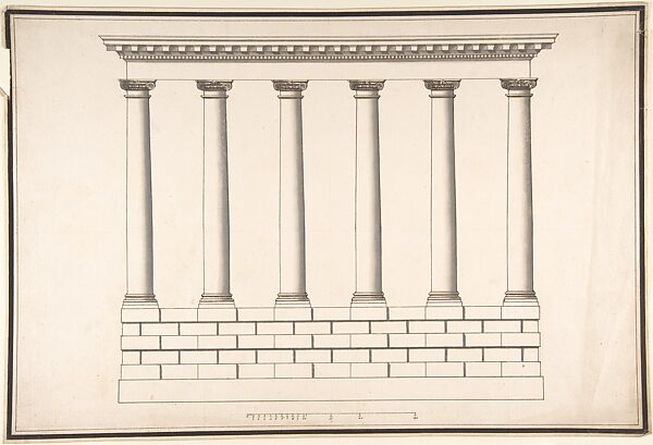 Ionic Colonnade (6 Columns) on Rusticated Base