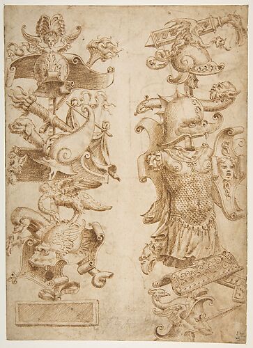 Designs for Ornamental Military Trophies (recto and verso)