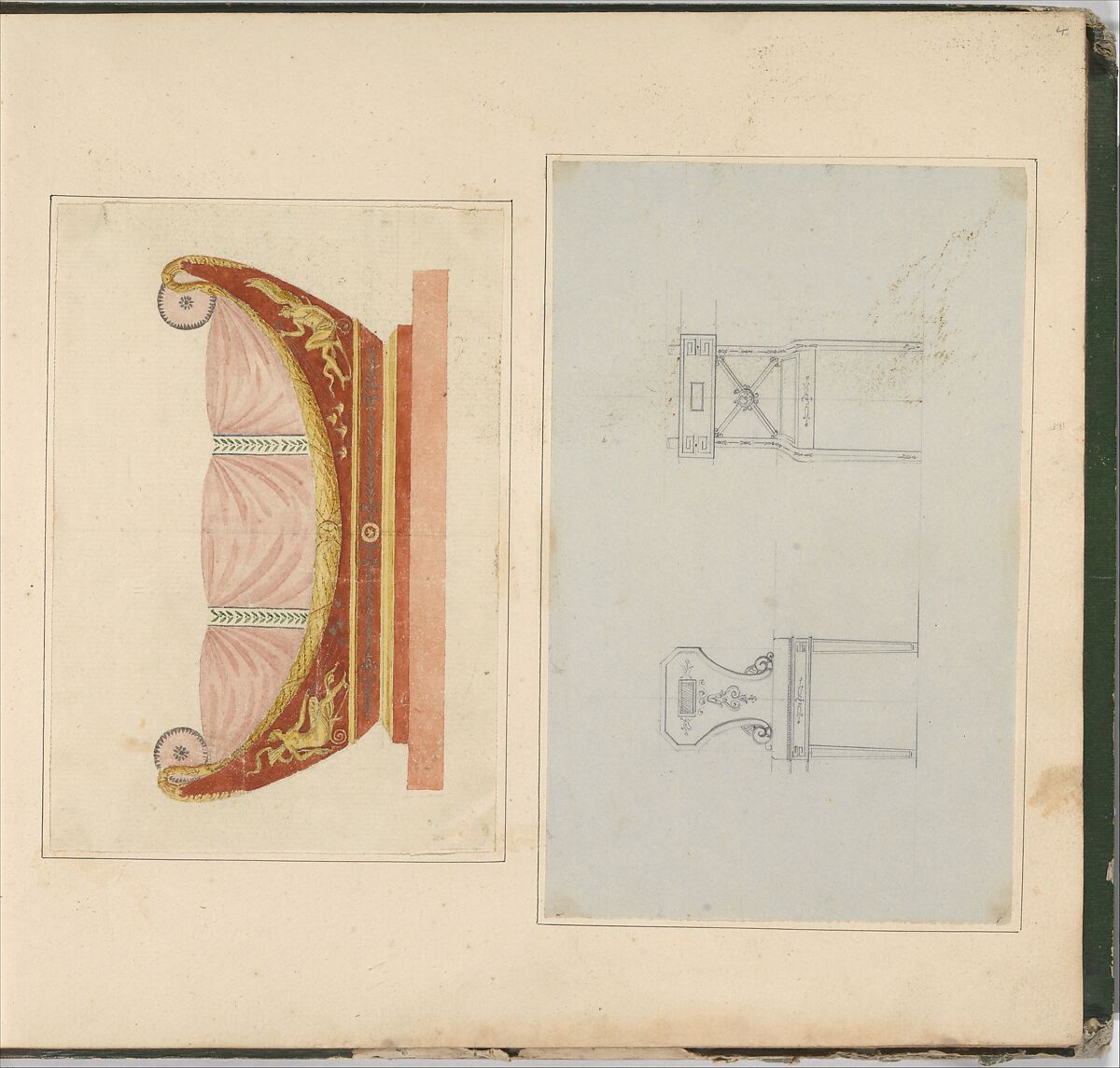 Designs for Furniture, Pierre Antoine Bellangé (French, Paris 1758–1827 Paris), Pen and black ink, graphite, and watercolor