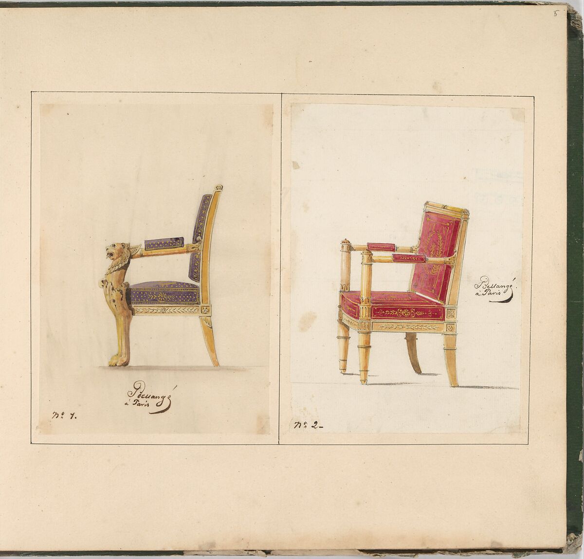 Designs for Furniture, Pierre Antoine Bellangé (French, Paris 1758–1827 Paris), Pen and black ink, graphite, and watercolor