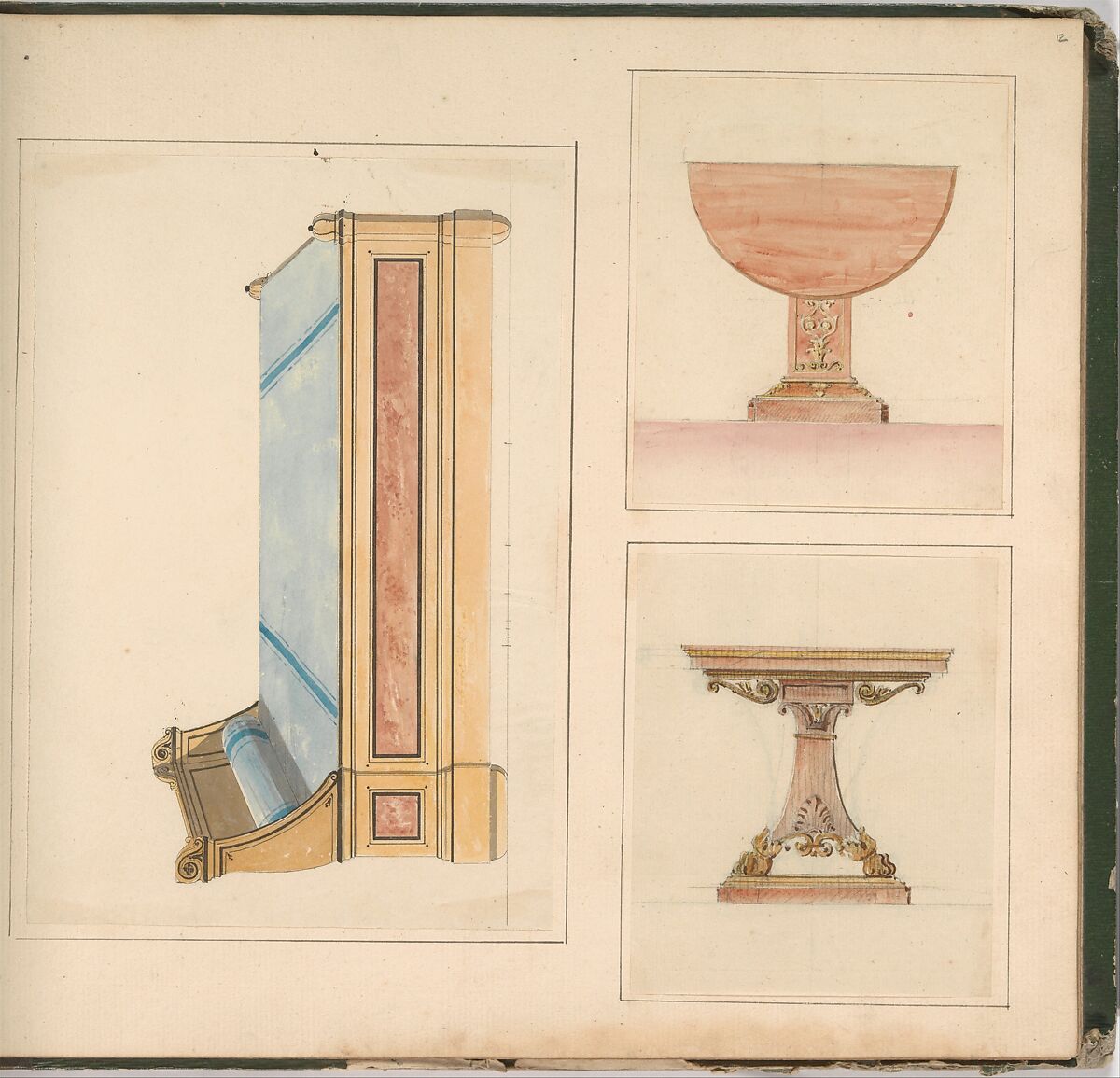 Designs for Furniture, Pierre Antoine Bellangé (French, Paris 1758–1827 Paris), Pen and black ink, graphite, and watercolor