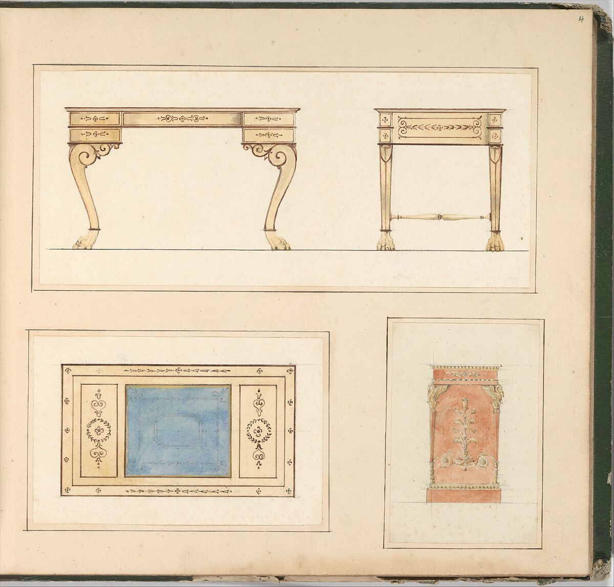 Designs for Furniture, Pierre Antoine Bellangé (French, Paris 1758–1827 Paris), Pen and black ink, graphite, and watercolor