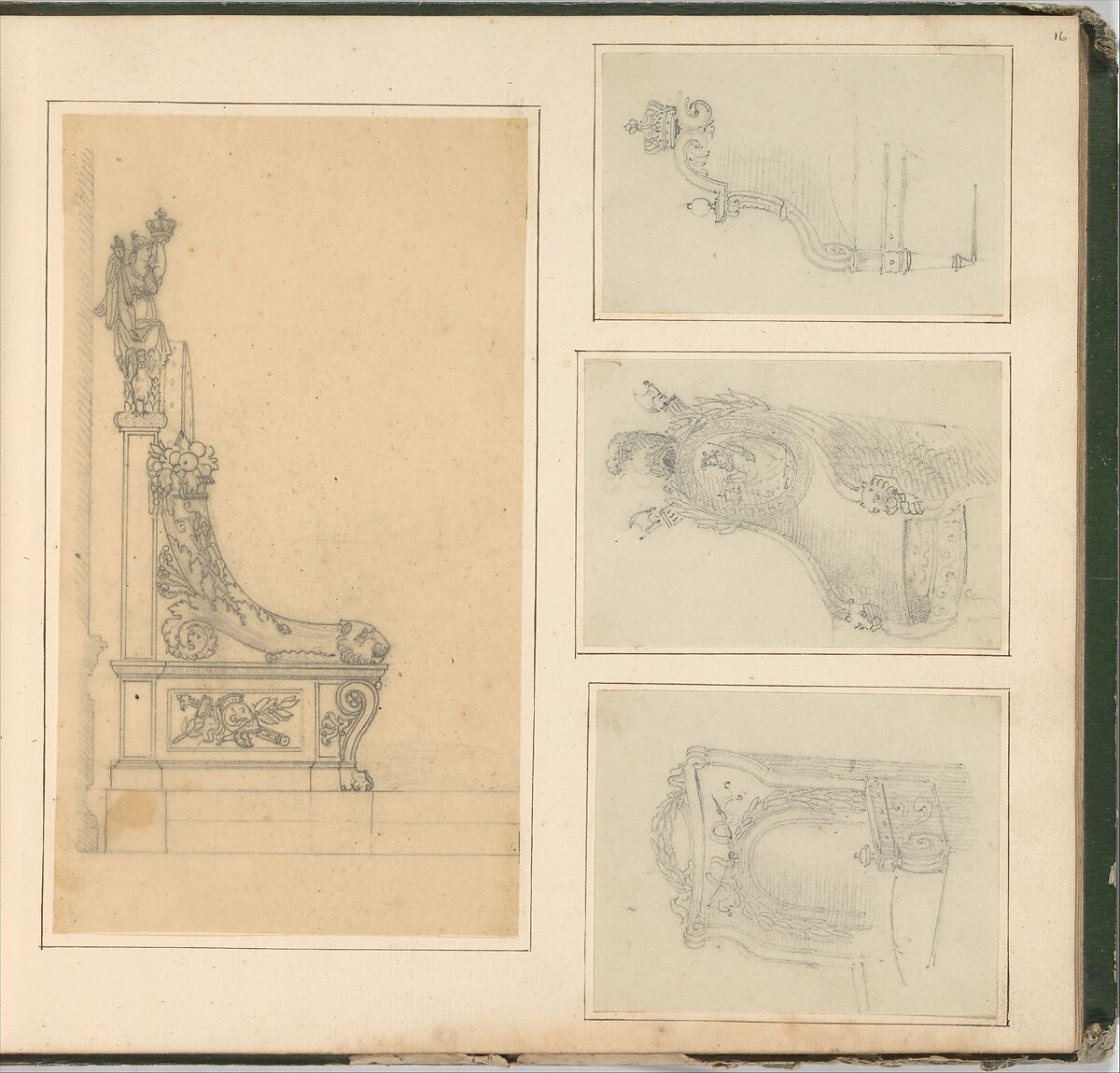 Designs for Furniture, Pierre Antoine Bellangé (French, Paris 1758–1827 Paris), Pen and black ink, graphite, and watercolor