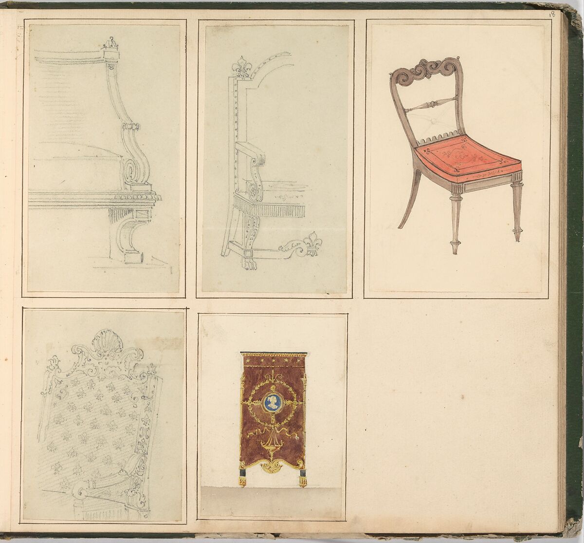 Designs for Furniture, Pierre Antoine Bellangé (French, Paris 1758–1827 Paris), Pen and black ink, graphite, and watercolor