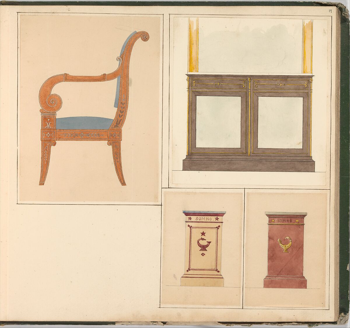 Designs for Furniture, Pierre Antoine Bellangé (French, Paris 1758–1827 Paris), Pen and black ink, graphite, and watercolor