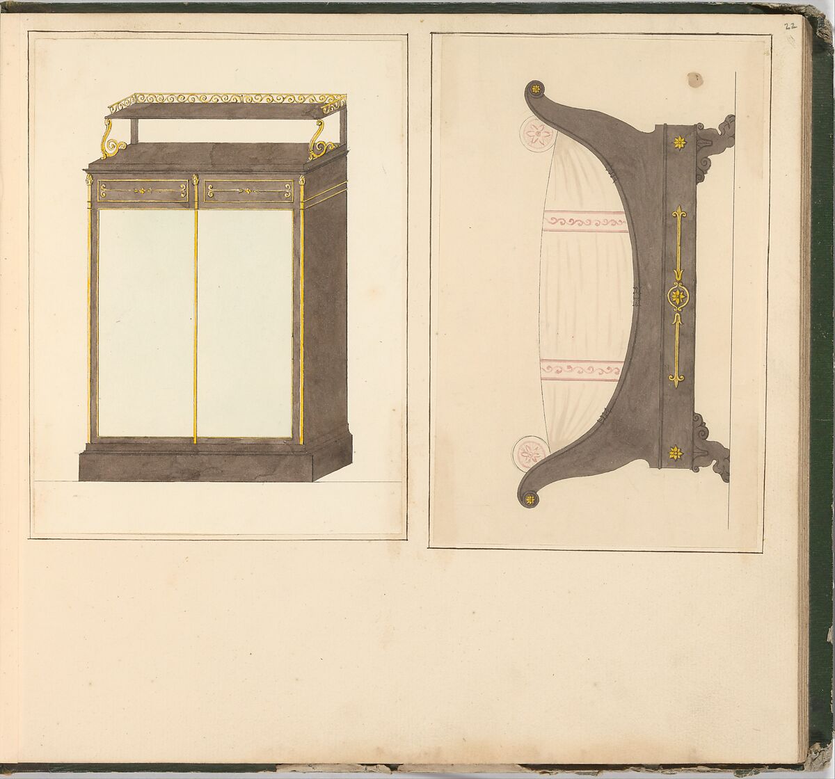 Designs for Furniture, Pierre Antoine Bellangé (French, Paris 1758–1827 Paris), Pen and black ink, graphite, and watercolor